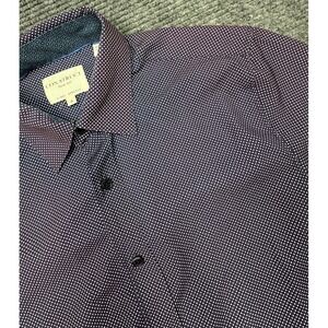CON.STRUCT Shirt Mens Small Purple Polka Dot‎ Slim Fit Long Sleeve 4-Way Stretch